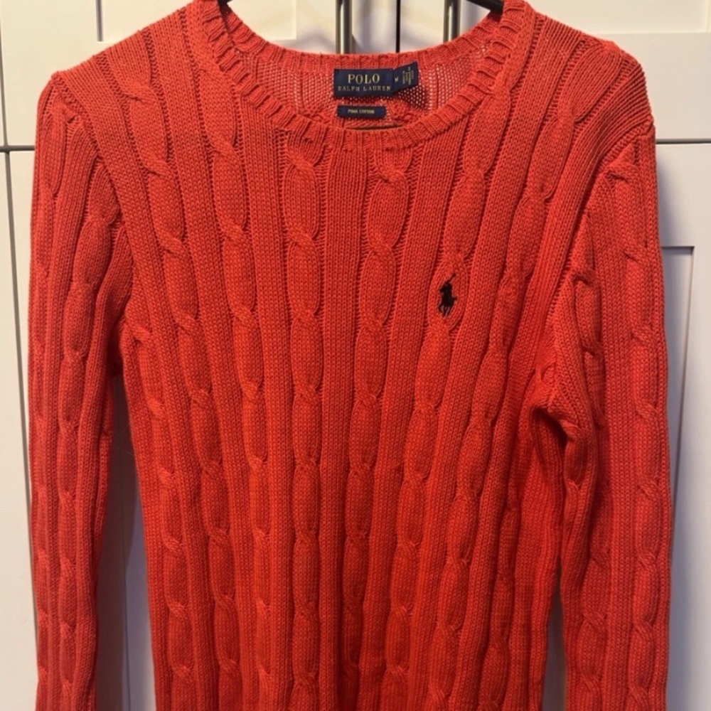Polo Ralph Lauren 100% Pima Cotton Cable Knit Crew Neck Sweater Medium Prep